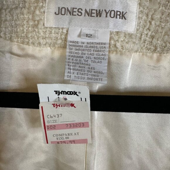 VTG Jones New York Timeless Wool Blend Cream Textured Blazer Jacket W Sz 12 NWT - Picture 9 of 11